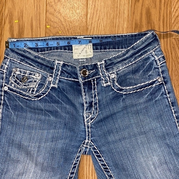 L.a. Idol Girls White Stitch Bling Blue Jeans (Size 5) - Picture 7 of 12